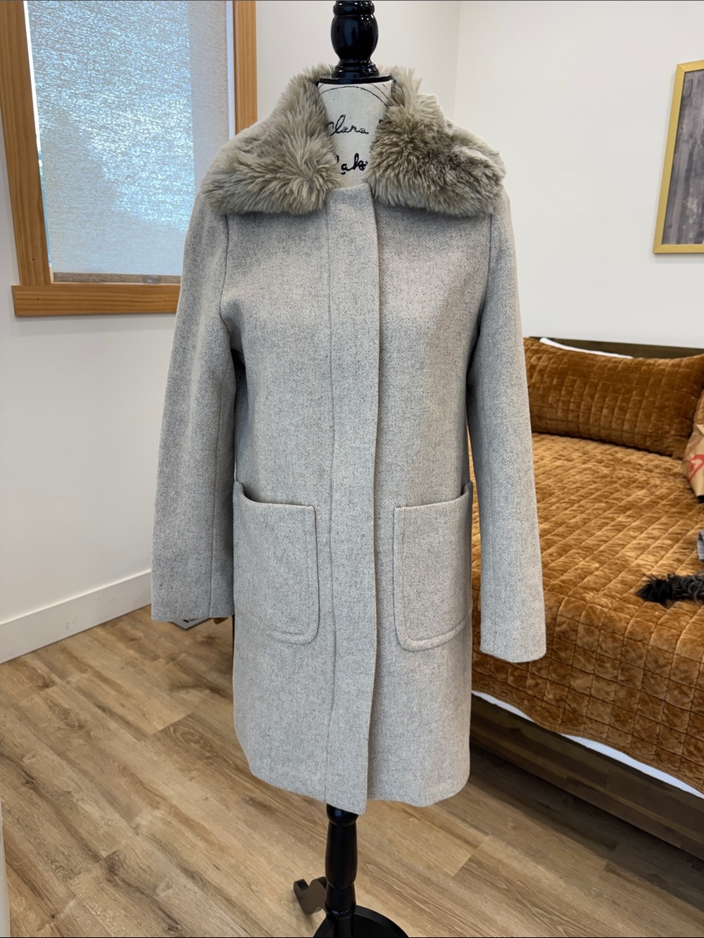Wool-Blend Fur-Trim Coat — beige